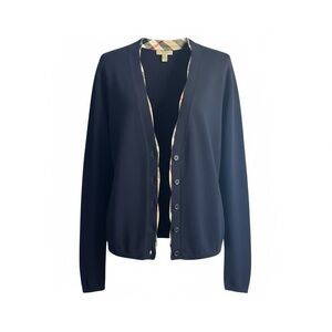 Burberry Navy Cardigan with Check Trim
